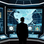 A professional game strategist, fully clothed in a modest business suit, stands in a futuristic control room. They are intently observing a large, intricate holographic display of a complex new map, showcasing unconventional structures, narrow lanes, an open central area, and various levels of elevation. The scene emphasizes strategic analysis and architectural understanding under professional studio lighting. Perfect anatomy, correct proportions, natural pose, well-formed hands, proper finger count, safe for work, appropriate content, professional, high quality.