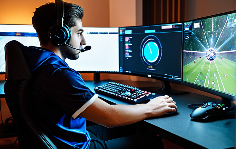 A focused professional esports player, fully clothed in a modest, appropriate esports jersey and professional athletic trousers, is seated at a high-tech gaming desk in a modern, well-lit gaming room. Multiple clean, generic game interface screens are visible, emphasizing concentration and the digital precision required in gaming. The environment is tidy and professional, with subtle gaming aesthetics. Professional photography, high-resolution, sharp focus, natural lighting, perfect anatomy, correct proportions, well-formed hands, proper finger count, natural pose, safe for work, appropriate content, family-friendly.