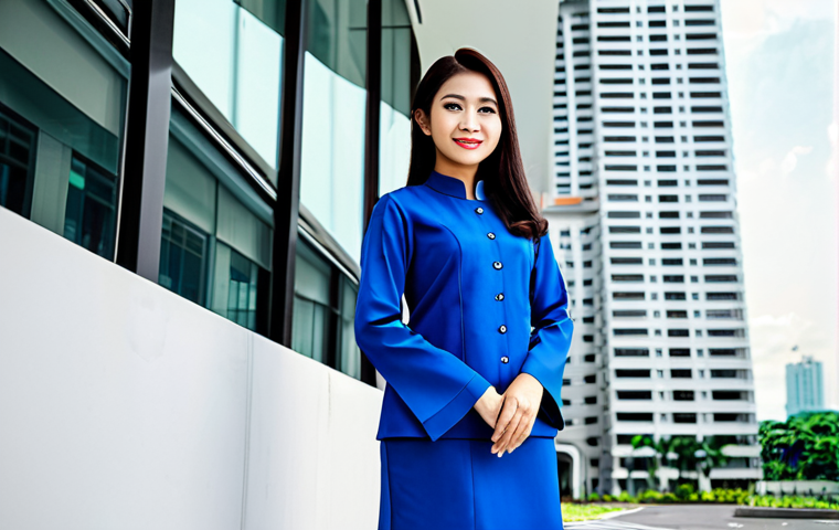 발로란트 신규 콘텐츠의 매력 - A professional Malaysian architect in a modest office attire (Baju Kurung) standing confidently in f...