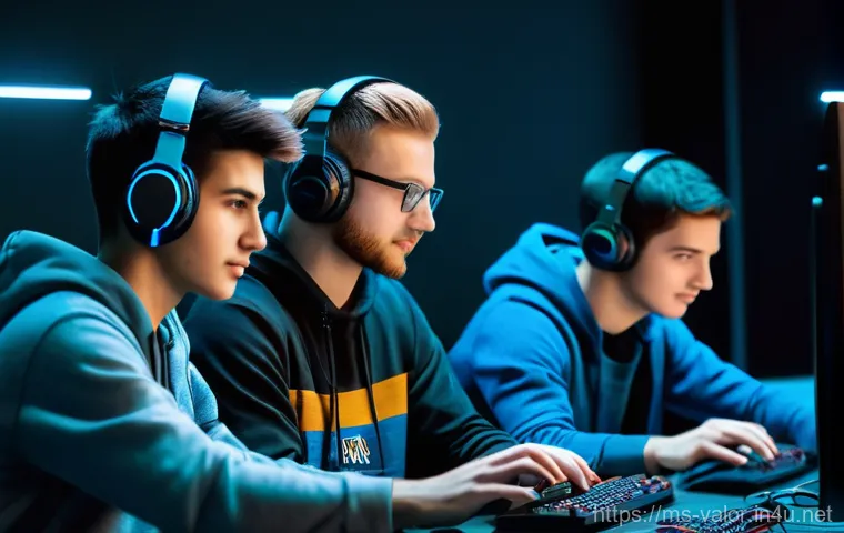 발로란트 최적 커뮤니케이션 툴 - **Prompt: Collaborative Gaming Session** "A diverse group of five young adult gamers (three male...