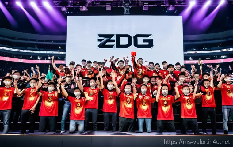 발로란트 세계 챔피언십 결과 - **EDG Valorant Champions 2024 Victory Ceremony**: A vibrant, wide-angle shot of the EDward Gamin...