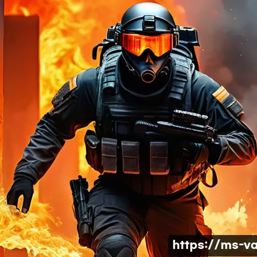 발로란트 피닉스 공략법 - A dynamic, detailed digital painting of a tactical FPS game scene featuring a male Phoenix agent in ...