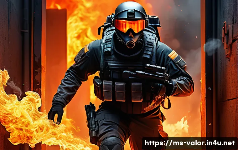 발로란트 피닉스 공략법 - A dynamic, detailed digital painting of a tactical FPS game scene featuring a male Phoenix agent in ...