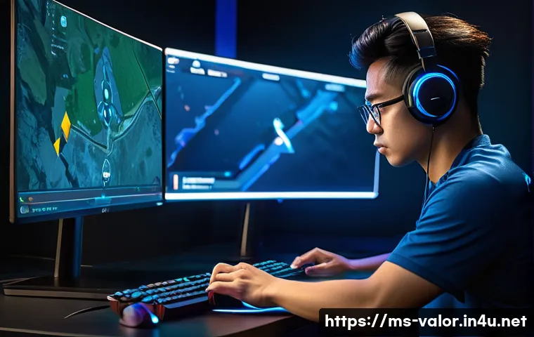 발로란트 나만의 감도 설정법 - A focused esports player in a modern Malaysian gaming room, adjusting mouse sensitivity settings on ...