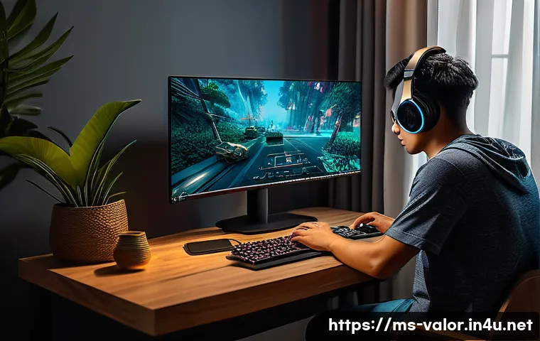 발로란트 서버 장애 해결 절차 - A cozy Malaysian home interior showing a gamer playing Valorant on a high-end PC setup, wearing casu...