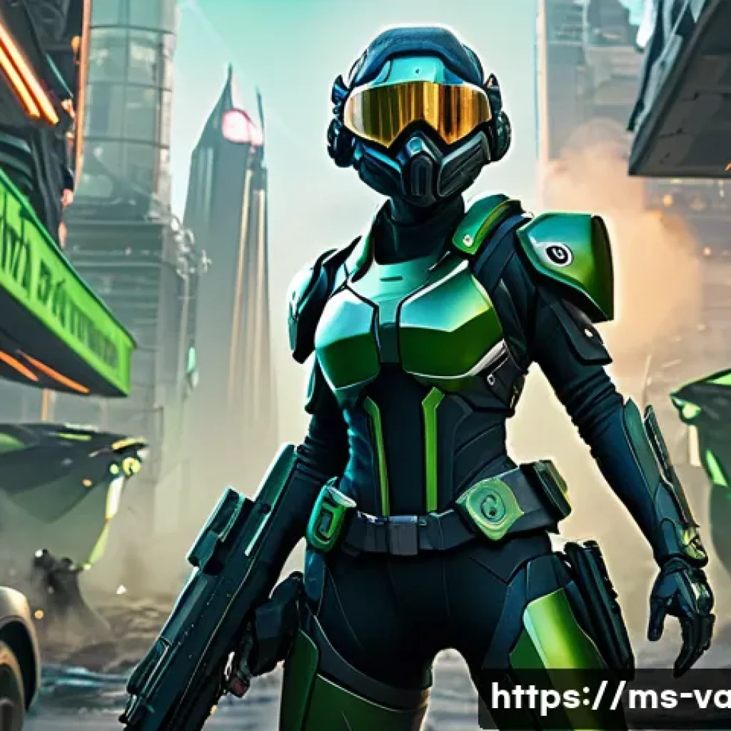 발로란트 팀 조합의 변천사 - A dynamic team battle scene from Valorant featuring five agents in detailed tactical gear, emphasizi...