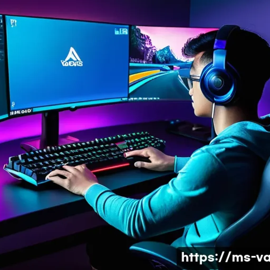 발로란트 프로 유저 인터뷰 - A young Malaysian professional Valorant player training intensely in a modern gaming room, wearing c...