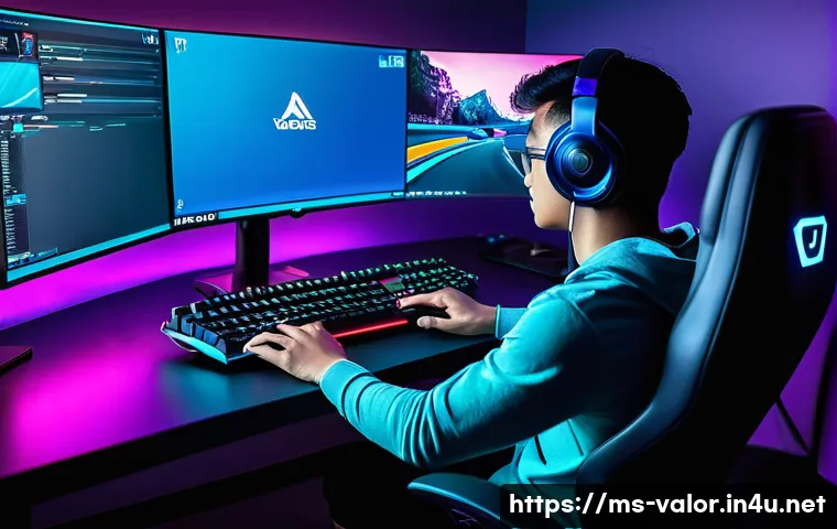 발로란트 프로 유저 인터뷰 - A young Malaysian professional Valorant player training intensely in a modern gaming room, wearing c...