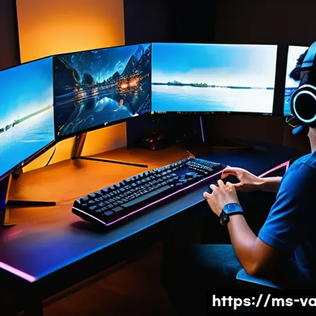 발로란트 프로 유저 세팅 공개 - A competitive Valorant player seated at a gaming desk in a modern Malaysian home, focused intently o...