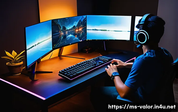 발로란트 프로 유저 세팅 공개 - A competitive Valorant player seated at a gaming desk in a modern Malaysian home, focused intently o...