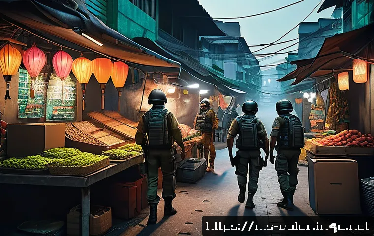 발로란트 신규 모드의 매력 - A dynamic Valorant game scene set in a complex, realistic Malaysian-inspired urban map at dusk, feat...