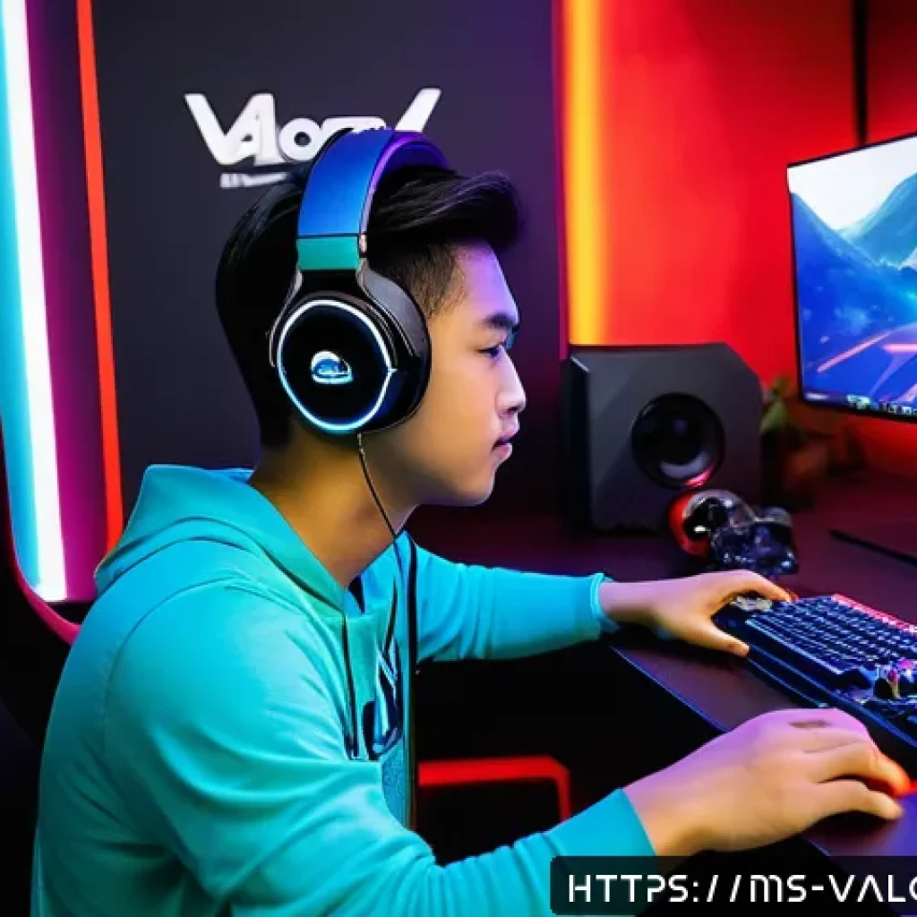 발로란트 최고의 콘텐츠 아이디어 - A dynamic and vibrant esports gaming room in Malaysia, featuring a young adult male gamer wearing ca...