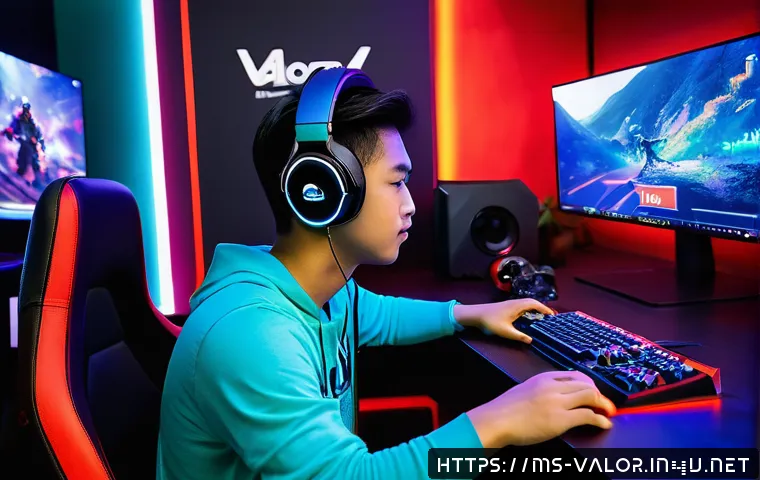 발로란트 최고의 콘텐츠 아이디어 - A dynamic and vibrant esports gaming room in Malaysia, featuring a young adult male gamer wearing ca...