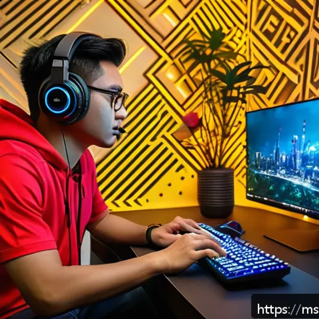 발로란트 프로게이머 인터뷰 영상 - A professional esports gamer in a modern, well-lit gaming room in Kuala Lumpur, Malaysia, focused in...