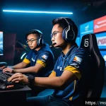 Home 22 발로란트 커뮤니티에서 살아남는 법 - A dynamic Valorant team scene featuring five diverse Malaysian esports players in a modern gaming ro...