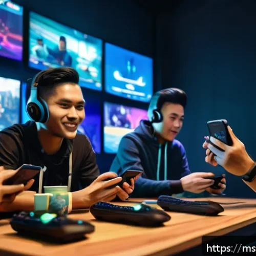Home 33 발로란트 모바일 지원 날짜 예측 - A dynamic scene showing a diverse group of Southeast Asian gamers in a cozy, modern room, intensely ...