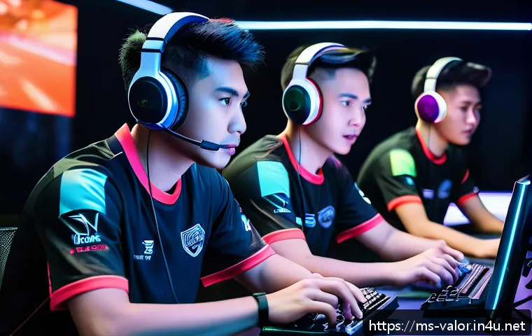 발로란트 시즌별 플레이 차이 - A dynamic esports team scene in a modern Malaysian gaming arena, featuring diverse young players int...