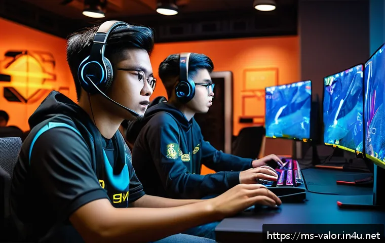 발로란트 초보자 주의사항 - A dynamic esports training scene featuring a diverse group of young Malaysian Valorant players in a ...