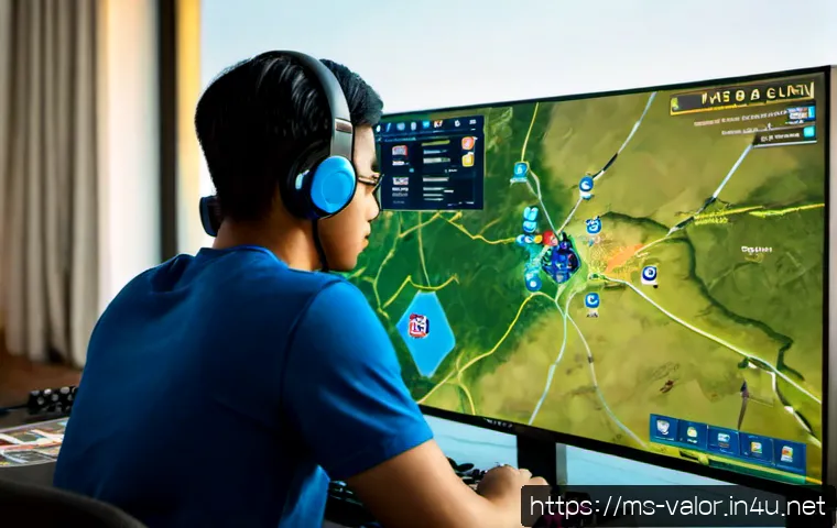 Home 17 발로란트 신규 맵 트렌드 - Photorealistic young Malaysian esports player at a clean desktop setup, studying a colorful futurist...