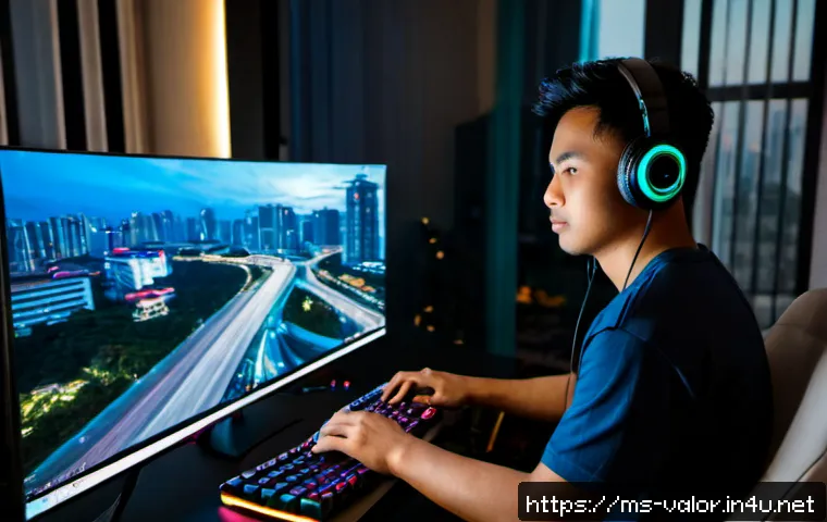 Home 17 발로란트 최고의 유저 기반 콘텐츠 - Photorealistic Malaysian esports content creator at a tidy home gaming desk in Kuala Lumpur, editing...