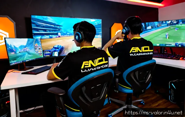 Home 17 발로란트 듀오 모드 전략 - Photorealistic esports strategy scene in a modern Kuala Lumpur gaming café, two Malaysian young adul...