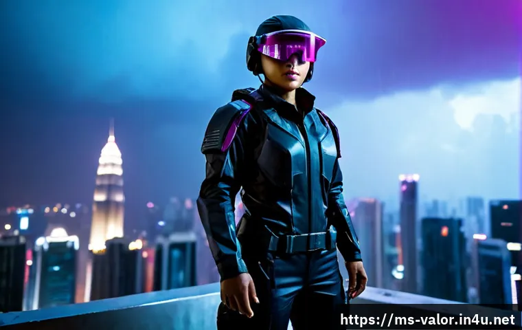 Home 17 발로란트 신규 에이전트 티저 - Photorealistic cinematic teaser scene of a mysterious futuristic tactical operative standing in a ra...