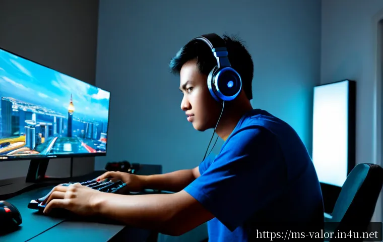 Home 16 발로란트 유저 경험 콘텐츠 - Photorealistic gaming user experience scene in a modern Kuala Lumpur apartment, focused young Malays...